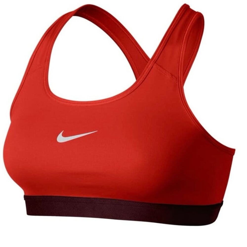 NIKE Pro Classic Sports Bra Red Size SMALL Logo Front Dri-Fit Racerback Active